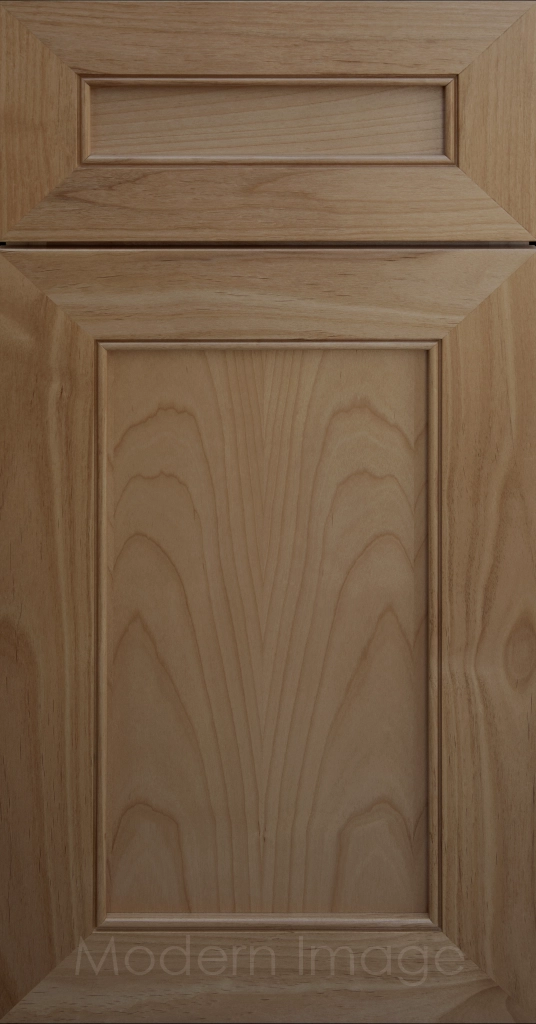 Highland Fawn-stained Shaker kitchen cabinet door with wide rails and a flat center panel.